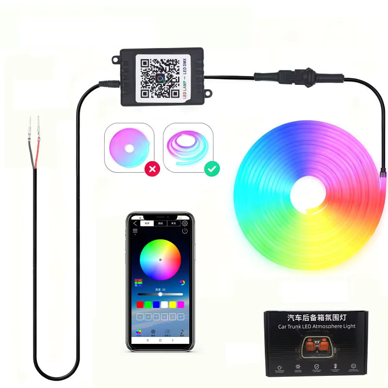 4M RGB LED Auto Innenbeleuchtung mit App-Steuerung, flexible wasserdichte Neon-Flex Ambiente-Lichtleiste für 12V Fahrzeuge, Multicolour - Bild 3