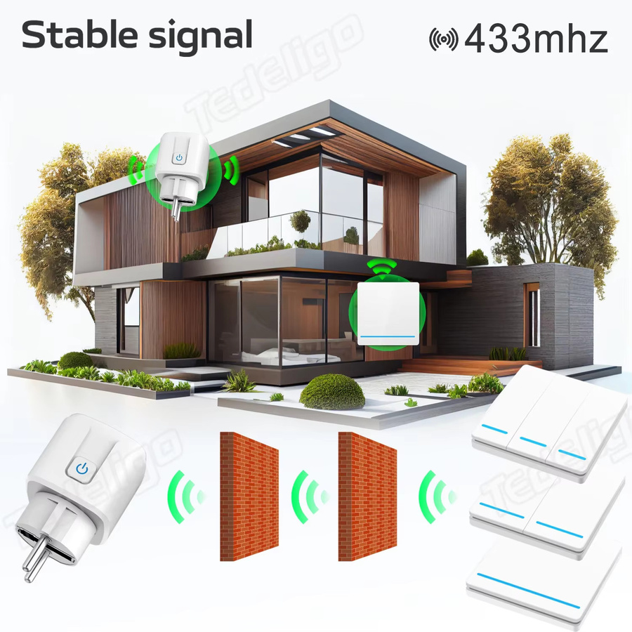 tedeligo Smart Steckdose mit drahtloser Fernbedienung und programmierbarem Push Button Wandschalter, Farbe: Weiß - Bild 4