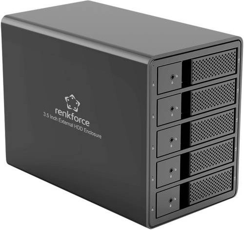 Renkforce RF-6647600 Festplattengehäuse mit 5 Bays für 3,5 Zoll Festplatten, USB-A Anschluss, Schwarz - Bild 1