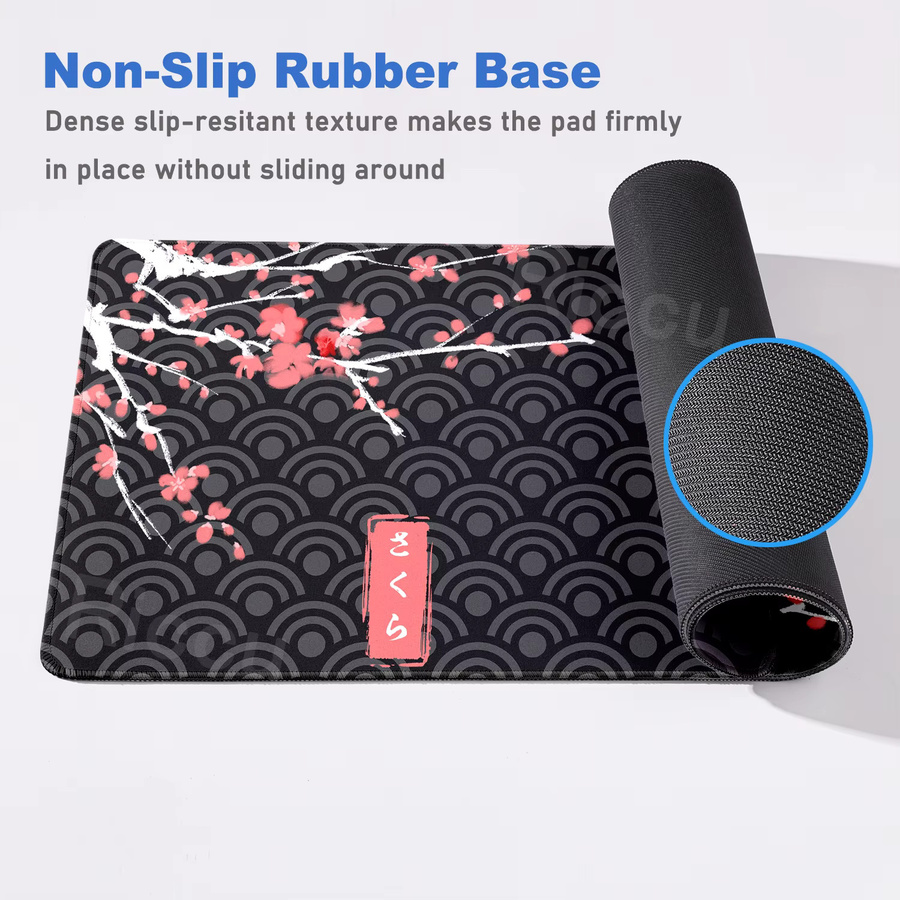 Riccu XXL Mauspad mit Sakura-Muster in Schwarz und Multicolour, rutschfeste Schreibtischunterlage für Gamer und Büro - Bild 3