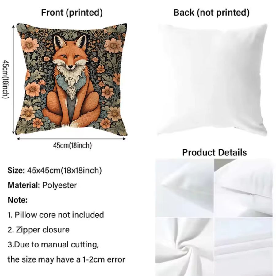 William Morris Art Fox Kissenbezug Premium Comfort Reversible Design in Schwarz2 - Bild 4
