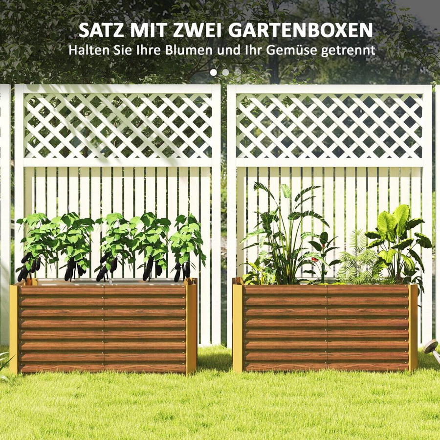 Outsunny 2er-Set Hochbeet aus verzinktem Stahl in Braun, B/H/L: 60 x 60 x 120 cm - Bild 4