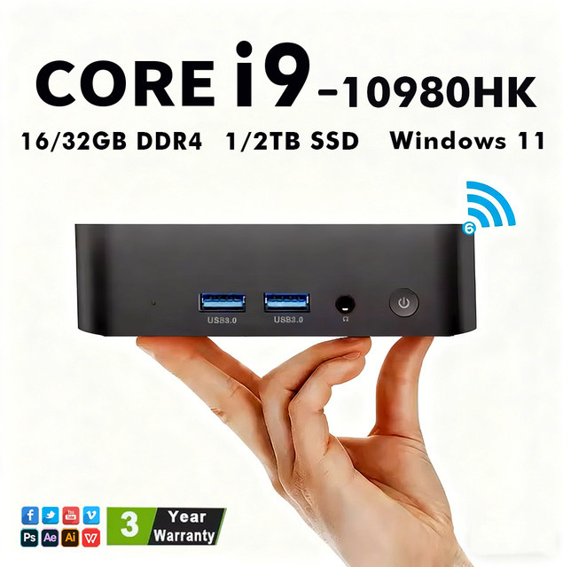 FUCHU Mini PC mit Windows 11 Pro, Intel I9-10980HK, 32GB DDR4, 1TB SSD, Dual WIFI 6 und Bluetooth 5.2, Black - Bild 1