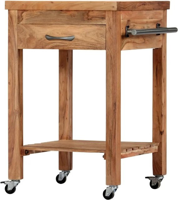 vidaXL Servierwagen aus Massivholz Akazie in Braun, B/T/H: 58 x 58 x 89 cm - Bild 1
