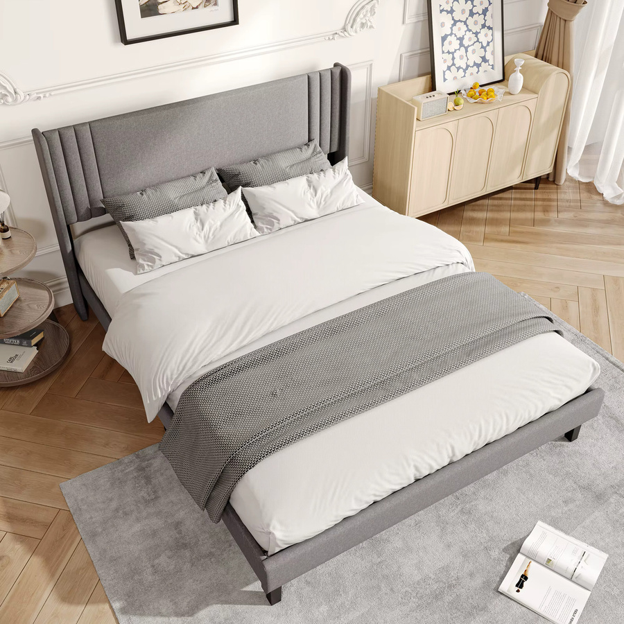 Comanlai Bettgestell aus Leinen in Grau für Erwachsene, Kinder und Teenager, B/T/H: 140 x 200 cm - Bild 3