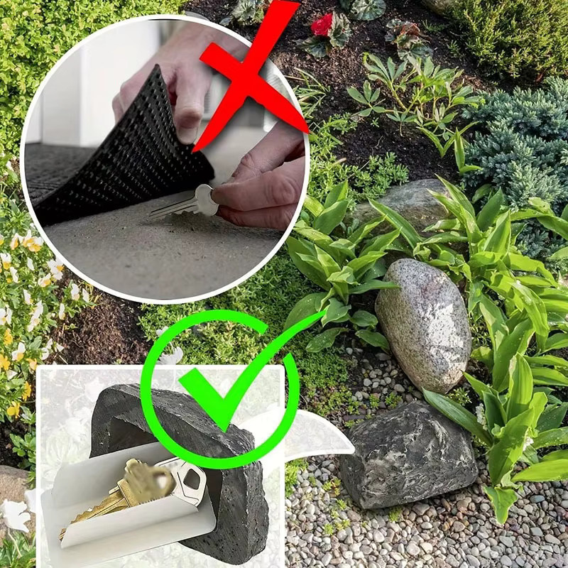 SUITU Versteckter Schlüsselkasten in Steinoptik, Farbe Grau, für Außenbereich und Garten - Bild 3