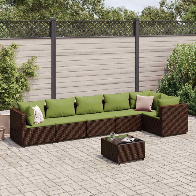 vidaXL 7-tlg. Garten-Lounge-Set in L-Form aus braunem PE-Rattan mit wetterfesten Kissen und pulverbeschichtetem Stahlgestell - Bild 3