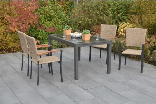 MERXX Gartenmöbel-Diningset Teramo, 5-teilig, Aluminium und Glas, braun, B/T/H: 150 x 90 x 94 cm - Bild 1