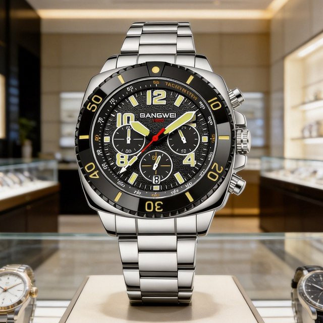 LIGE Armbanduhr Chronograph, Quarz, Edelstahl, Schwarz, Herren - Bild 1