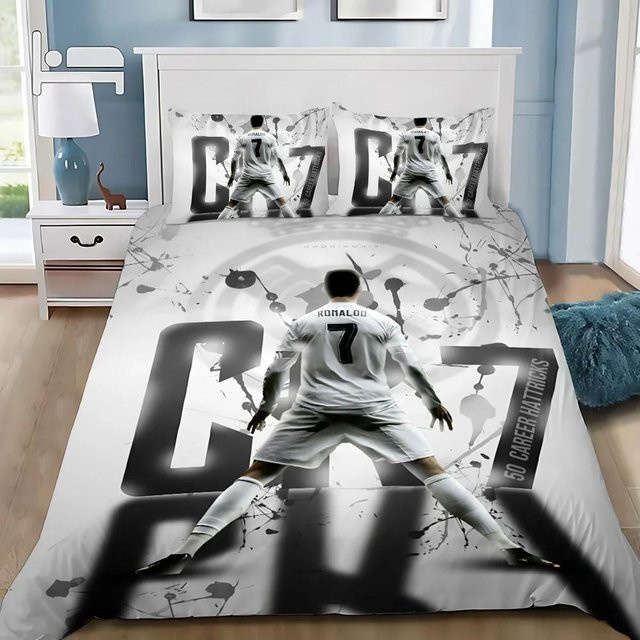 Bettwäscheset Lodestar Fußball CR7 Ronaldo 3-teilig mit Bettbezug und Kissenbezügen in Weiß, B/H: 245 x 210 cm - Bild 1