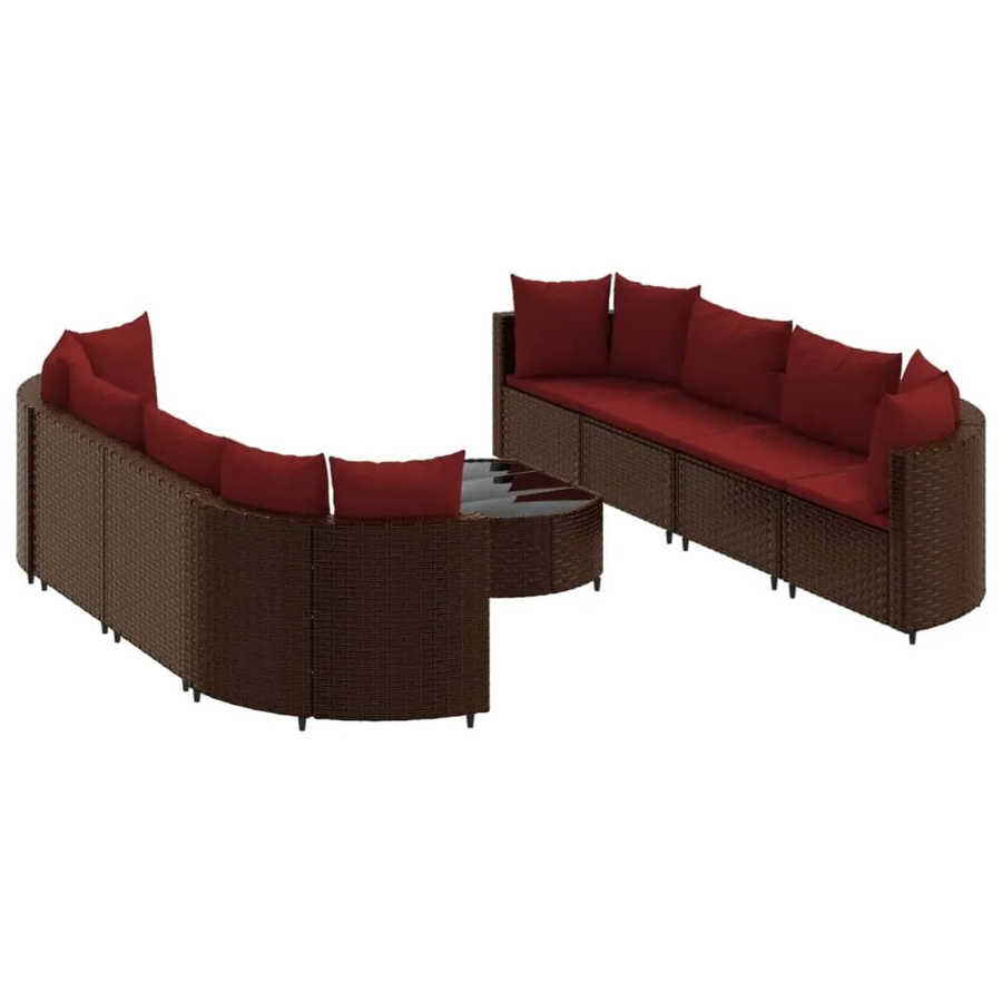 vidaXL 9-tlg. Garten-Sofagarnitur in U-Form aus braunem Poly-Rattan mit Kissen und Couchtisch - Bild 2