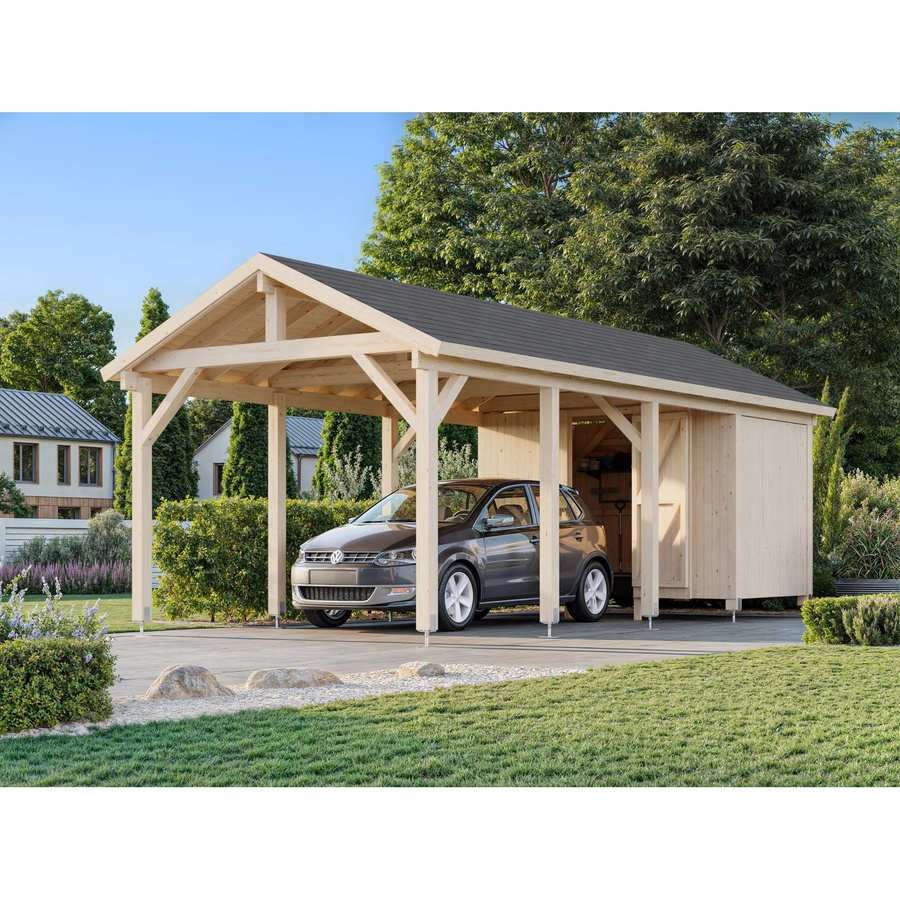 Palmako Carport Robert mit Geräteraum aus Fichtenholz in Grau, B/T/H: 361 x 764 x 301 cm - Bild 2