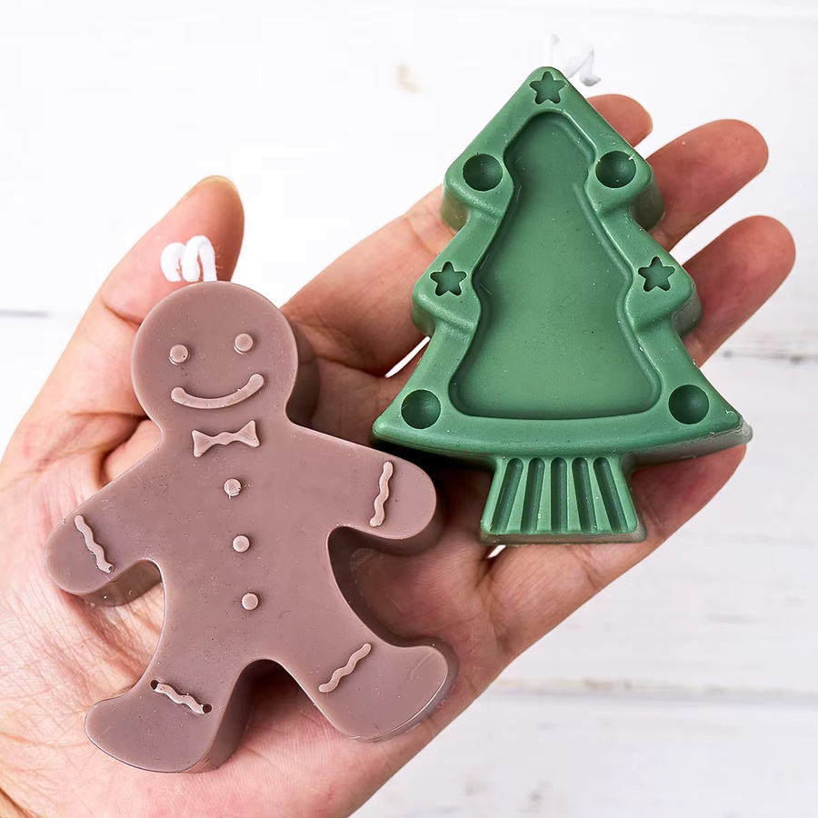 UDOCOOL Silikon Kerzenformen Weihnachten Serie Motiv Lebkuchenmann und Weihnachtsbaum für DIY Seife Gips und Harz Handwerk in Multicolour - Bild 2