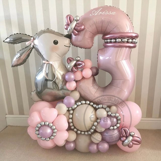 53-teiliges Set aus Osterhasen-Folienballons und rosa Zahlenballons für Kindergeburtstage und Babypartys - Bild 1