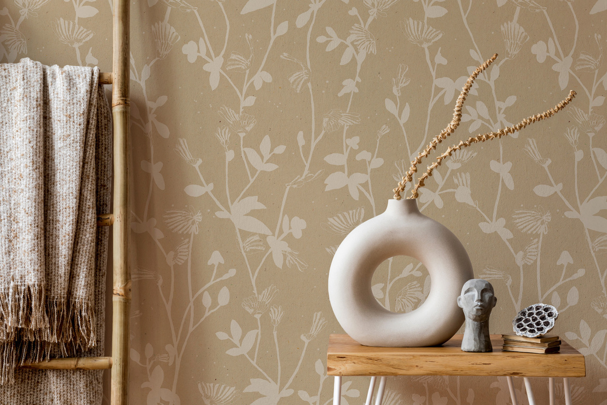 Sian Zeng Tapete Feather Plant in Beige mit botanischem Floral-Design aus Vlies - Bild 1