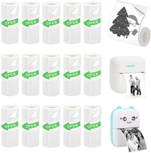 15 Rollen selbstklebendes Thermo Aufkleber Papier für Mini Drucker in Weiß, B: 57 mm, H: 25 mm, ideal für DIY Halloween und Weihnachten Projekte für Kinder - Bild 1