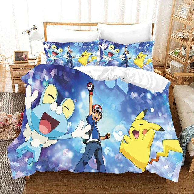 Paslu Pokémon Bettwäscheset mit Ash Ketchum und Pikachu, 3-teilig, Mehrfarbig, B/H: 140 x 210 cm - Bild 1