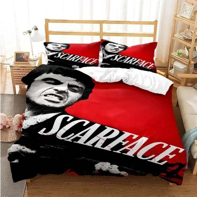 Scarface Bettwäsche-Set von Jessica Chen, Rot, 3-teilig mit Bettbezug und Kissenbezug, B/H: 150 x 200 cm - Bild 1