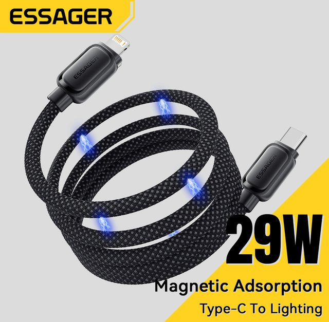Essager USB-C zu Lightning Magnetisches Schnellladekabel 29W in Schwarz für iPhone, AirPods und iPod Touch - Bild 1