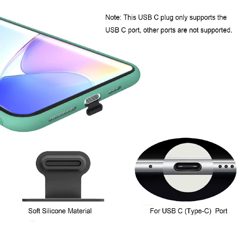 Silikon Typ-C Staubschutzstecker in Schwarz mit Lautsprechergitter als Anti-Verlust Anschlussabdeckung für iPhone 15 16 17 USB-C Ladeanschluss - Bild 2