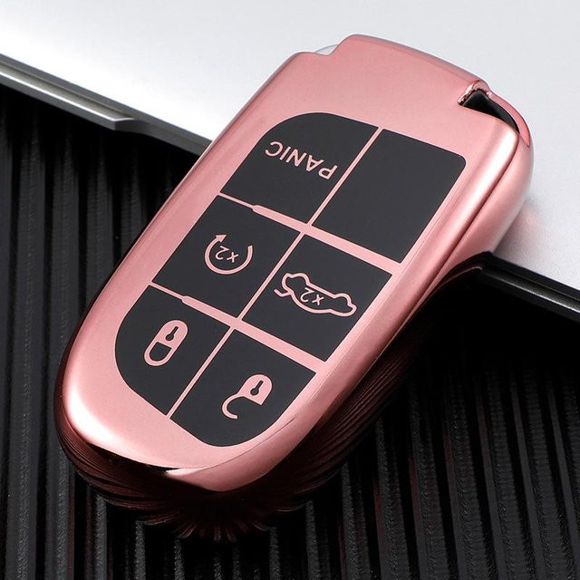 TPU Fernbedienung Schlüsselhülle für Jeep Grand Cherokee Renegade Dodge Charger Challenger Durango Journey und Fiat Freemont, 5 Tasten, Pink - Bild 1