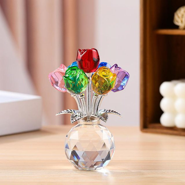 HKyo Kristallrosen-Skulptur aus Glas in Multicolour als handgefertigtes florales Deko-Objekt für den Tisch - Bild 1