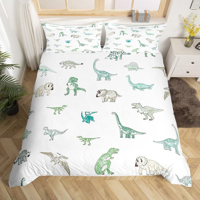 Binchi Outdoor Product Dinosaurier Bettwäscheset für Kinder mit Dschungeltier-Motiv, 3-teilig, Weiß, B/H: 155 x 215 cm - Bild 1