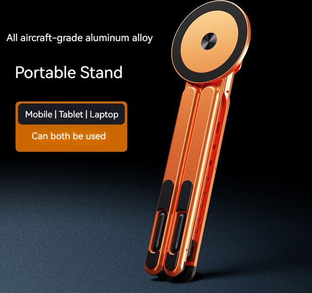 Multifunktionale magnetische Laptop-Halterung aus Legierung, drehbar und faltbar, Farbe: Orange - Bild 1