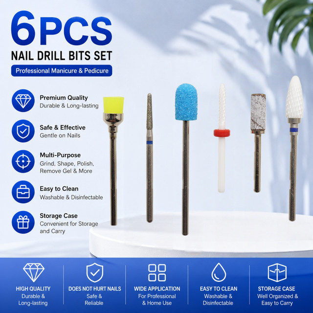 Easy Nail Nagelbohrer-Set, 6-teilig, mit Schleifbändern, Keramik- und Diamant-Nagelbohrer, 2,35mm Schaft, Unisex - Bild 1