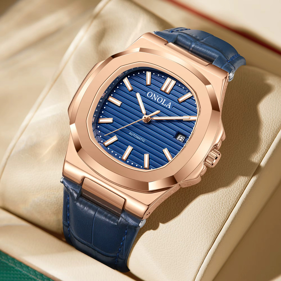 ONOLA Armbanduhr Automatik, Leder, Gold, Edelstahl, Herren - Bild 1