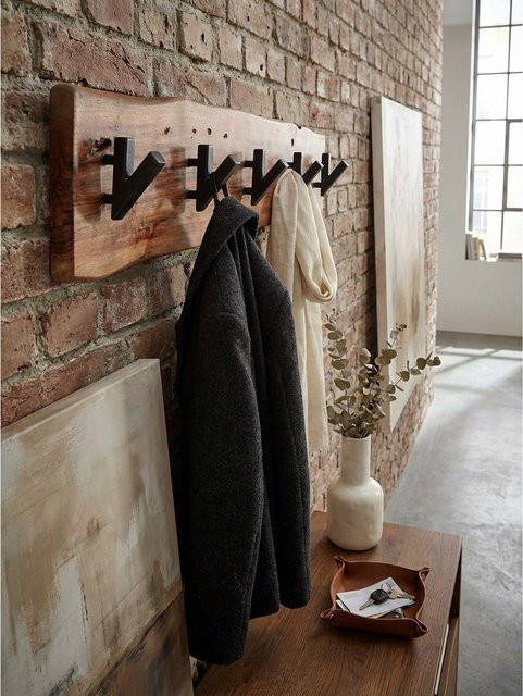 Wandgarderobe Kadima Design aus Akazie Massivholz und Metall in Braun, B/T/H: 60 x 17 x 9 cm - Bild 1