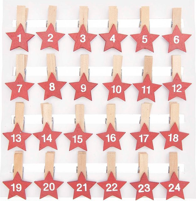 Rico Design Adventskalender Holzclips Sterne Rot, Größe: 3,5 cm - Bild 1