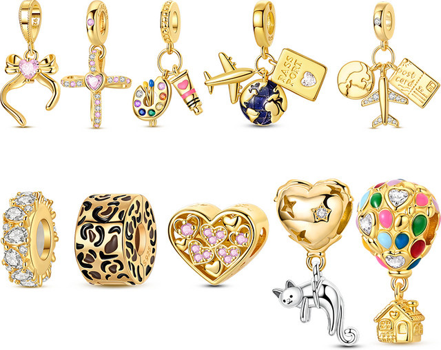 parmuz Charms Anhänger, 925 Silber, vergoldet, Perle, Zirkonia, Damen - Bild 1