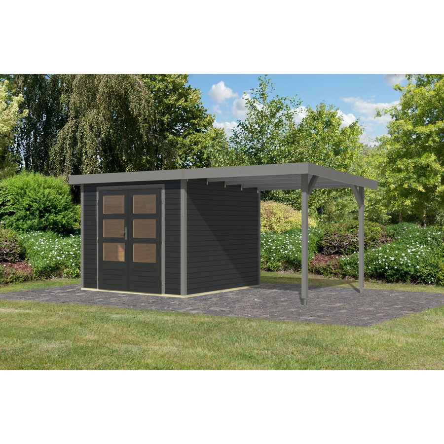 Karibu Gartenhaus Ernesto 3,5 C mit Anbaudach in Anthrazit/Grau, B/T/H: 209 x 238 x 242 cm - Bild 2