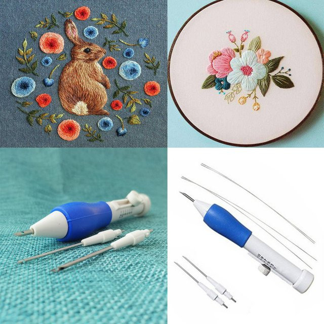 Magic Stickerei Stift mit 4 Nadeln aus Kunststoff in Blau - Bild 1