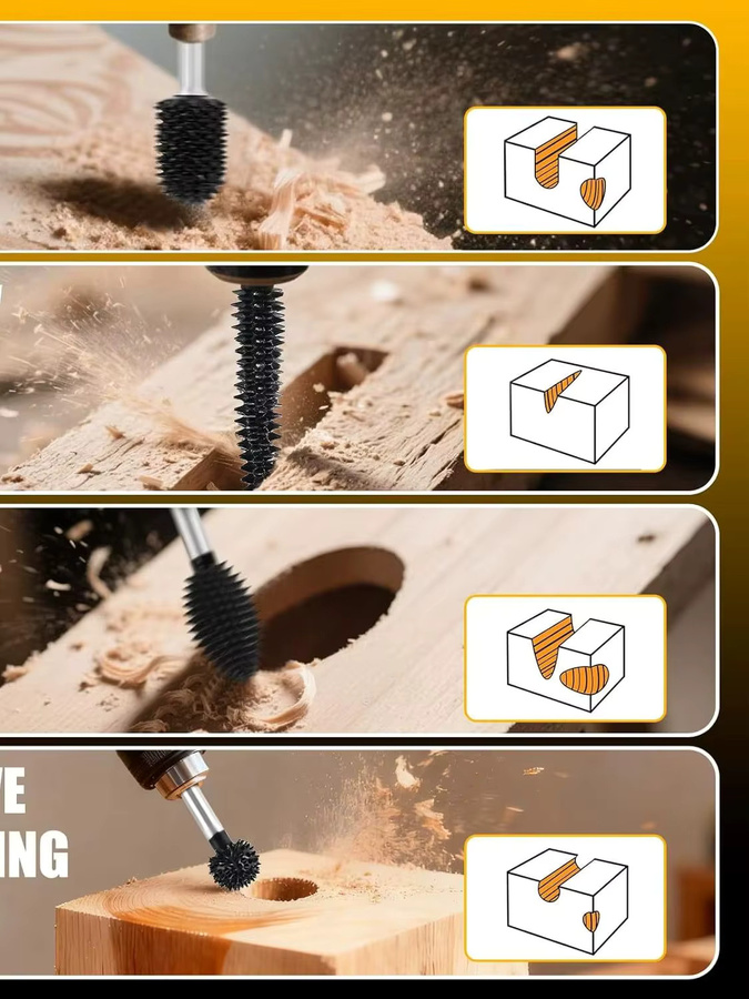 CAELUM 4-teiliges Rotationsfräser-Set in Schwarz mit 1/8-Zoll-Schaft für schnelles Bearbeiten von Holz, Gummi und Kunststoff - Bild 7