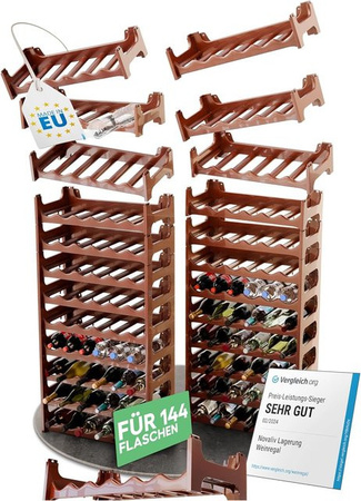 Novaliv Modulares Flaschenregal Braun für 144 Weinflaschen, Stapelbares und Erweiterbares Weinregal für Keller und Küche