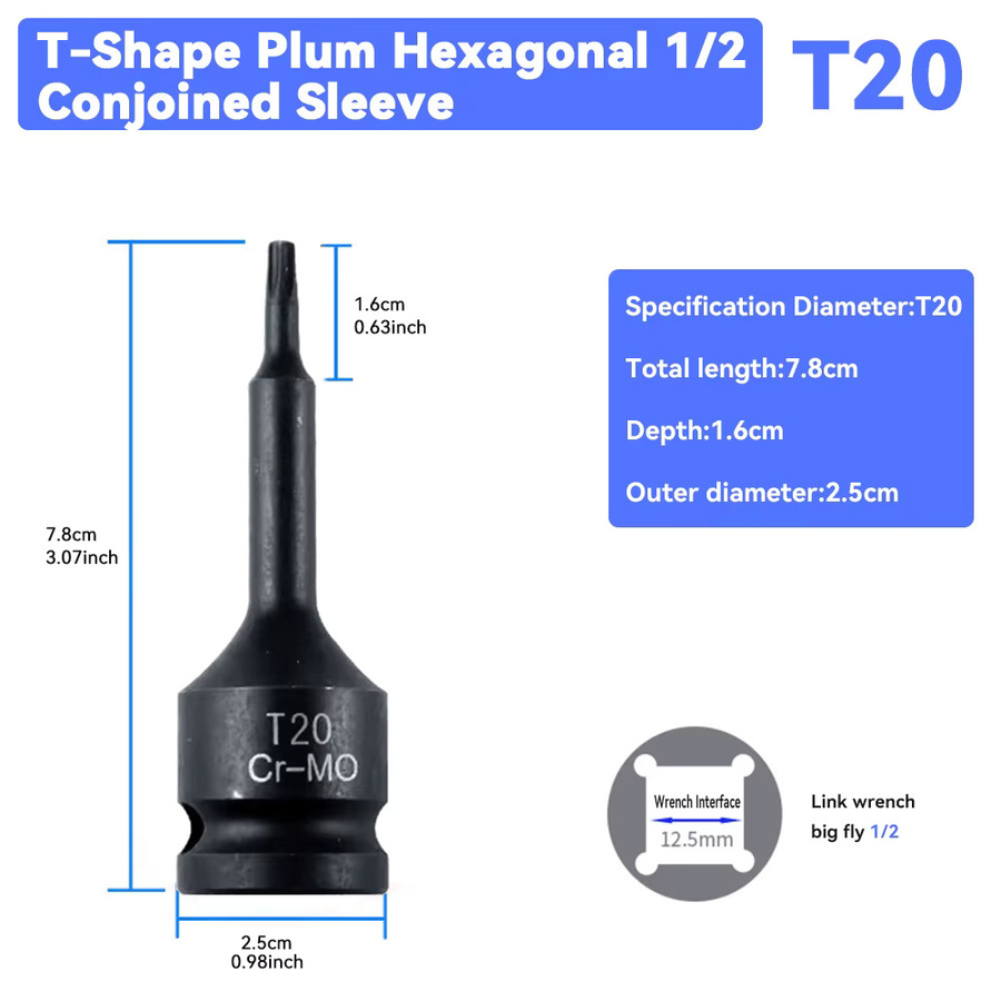 Podofo 10-teiliger Torx-Bit-Steckschlüsselsatz 1/2 Zoll aus Cr-Mo-Stahl in Blau mit Aufbewahrungskoffer, T20-T80 Stern-Steckschlüsseladapter für Kfz-Reparatur und Wartung - Bild 6