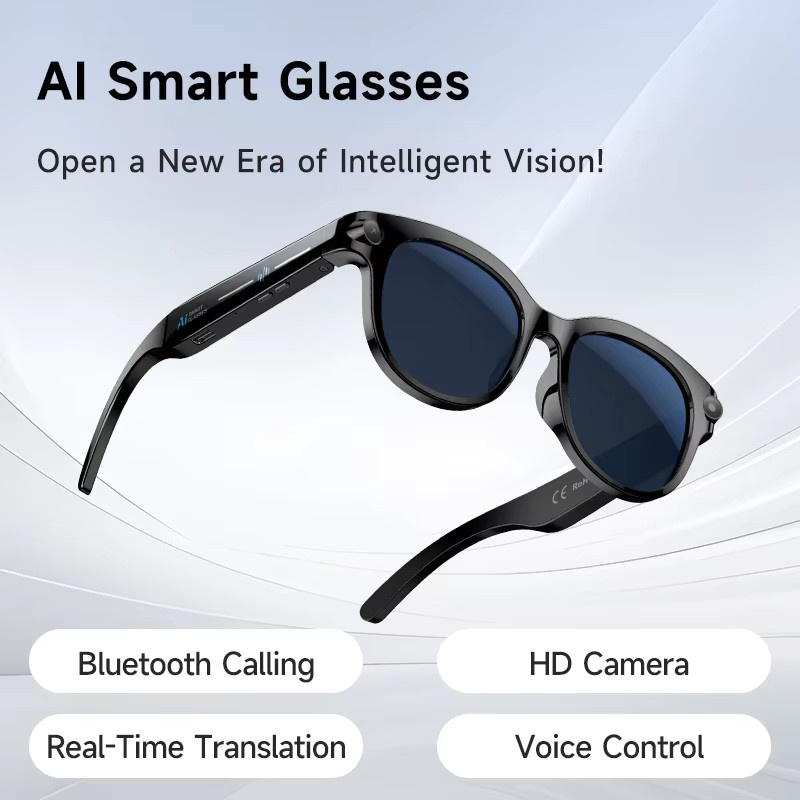 Timethinker KI-Smart-Brille in Schwarz mit Kamera, Videoaufnahme, KI-Fotoerkennung, Bluetooth-Anruffunktion, Übersetzungsfunktion und Sprachsteuerung - Bild 2