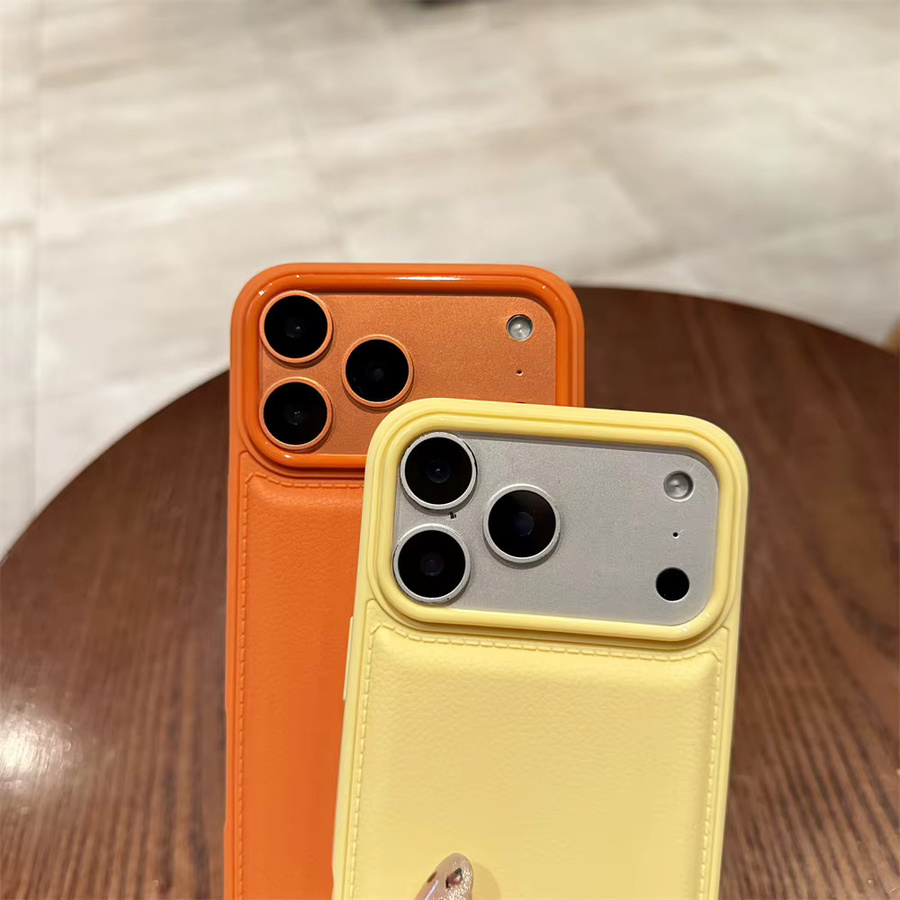 Xeber Stoßfeste Handyhülle aus Trommelhaut-Leder für iPhone 11 bis 17 Pro Max Plus Air in Orange - Bild 2