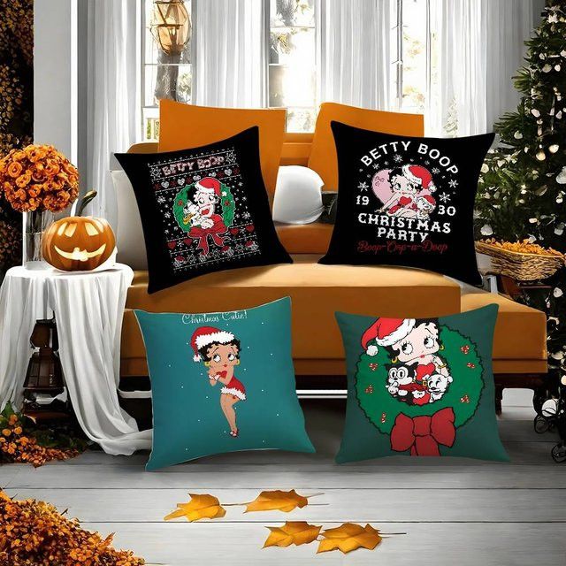 B-Bettys-boops Weihnachts-Kissenbezug aus kurzem Plüsch mit doppelseitigem Druck für dein Sofa und deine Dekoration - Bild 1