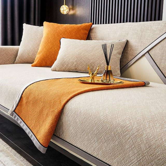 Super Six Universal Sofabezug aus Chenille in Orange, rutschfest und waschbar, B/H: 50 x 70 cm - Bild 1