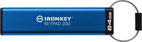 Kingston IronKey Keypad 200 Hardware-verschlüsselter USB-Stick 64 GB USB-A und USB-C Blau - Bild 1