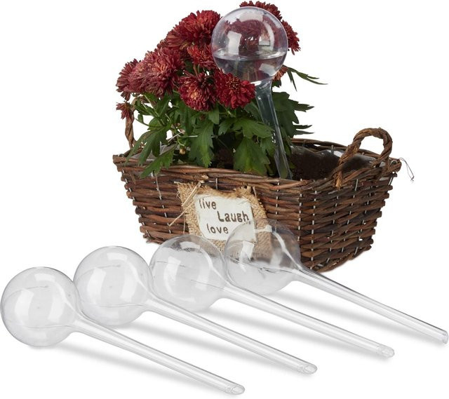 Relaxdays Bewässerungskugeln 5er Set aus Kunststoff in Transparent für Topfpflanzen und Balkonkästen, Höhe: 28 cm, Durchmesser: 8 cm - Bild 1