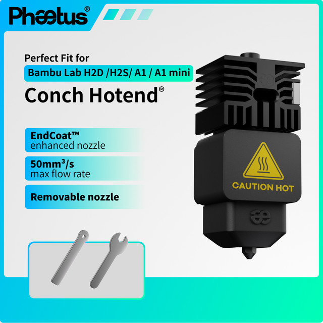 Phaetus Conch Hotend mit M4 Ersatz-Endbeschichtungsdüse in Schwarz passend für Bambulab P2S H2D H2S H2C Left X2D A1 A1mini - Bild 1
