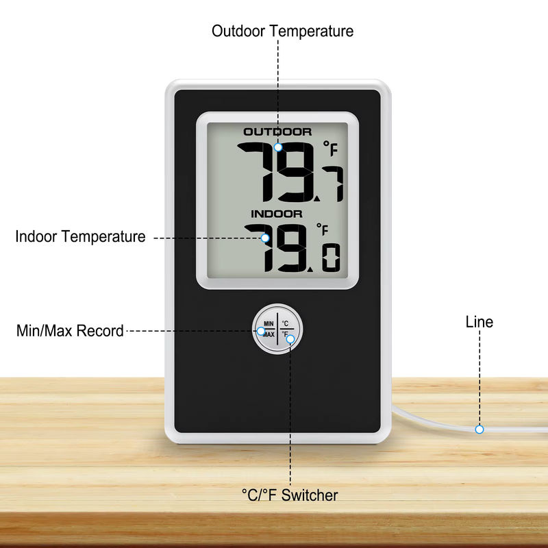 Urageuxy Digitales Innen- und Außenthermometer in Schwarz mit kabelgebundenem Sondensensor für Zuhause, Büro, Gewächshaus und Aquarium - Bild 5
