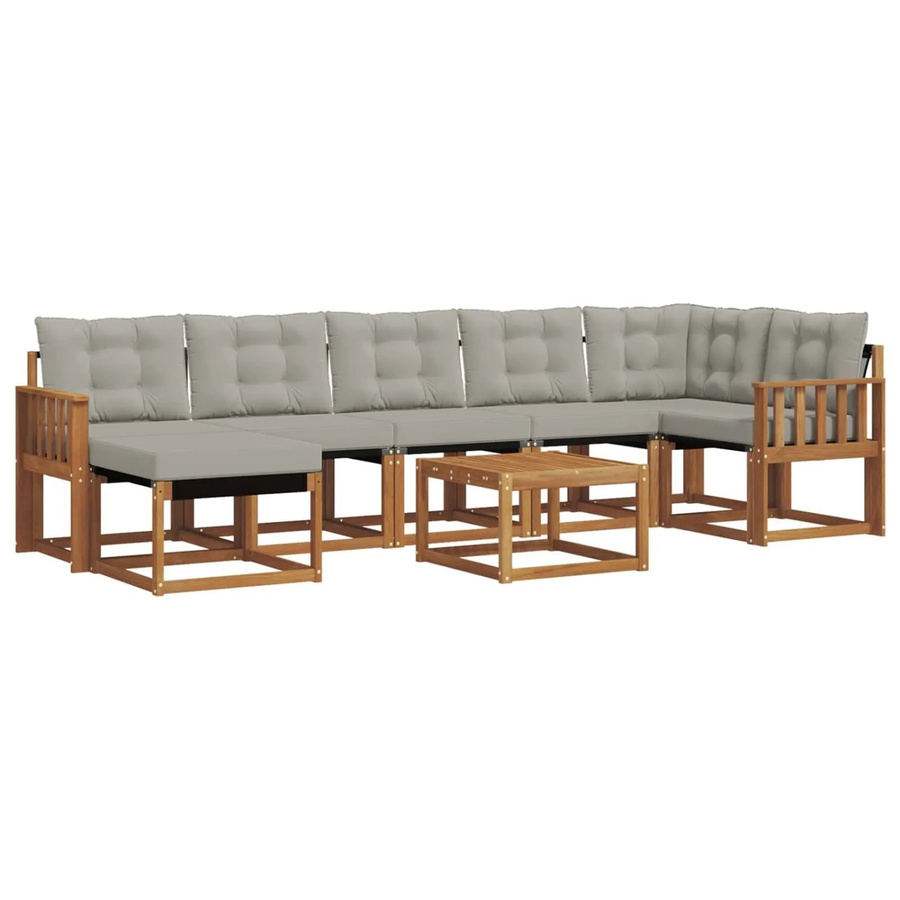 vidaXL Outdoor-Sofagarnitur 8-teilig L-Form aus Akazienholz mit Kissen in Natur und Hellgrau - Bild 2