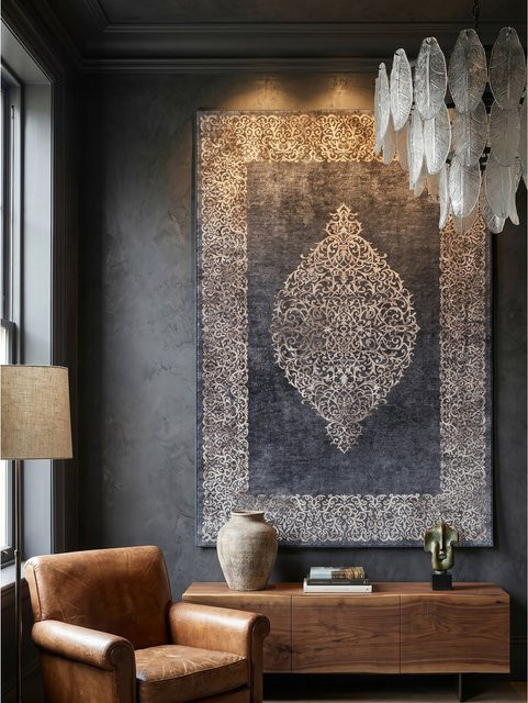 Waschbarer Flachwebteppich Kadima Design PIZOL in Schwarz mit Barock-Ornament, B: 200 cm, T: 290 cm - Bild 1