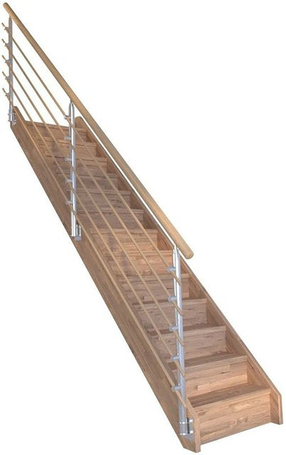 StarWood Treppe Mykonos Pro Eiche Gerade in Braun mit Setzstufen und Design-Geländer-Holzstäben - Bild 1