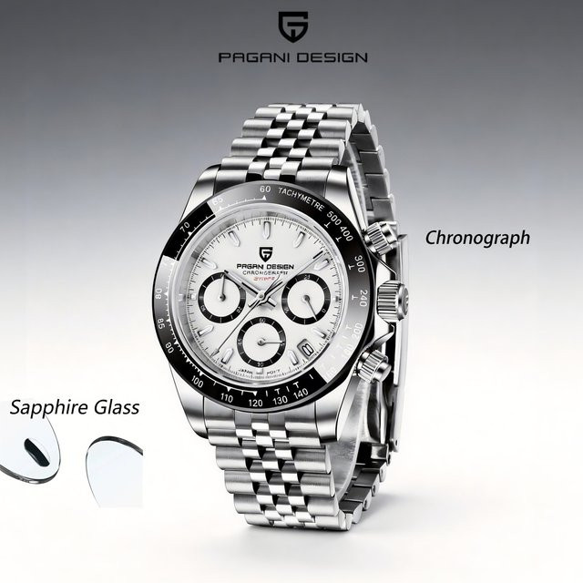 PAGANI Design Armbanduhr, Quarz, Edelstahl, Saphirglas, Herren, Silber - Bild 1